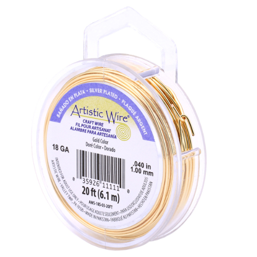 Artistic Wire, Silver Plated Craft Wire 18 Gauge Thick, 4 Yard Spool, Gold Color