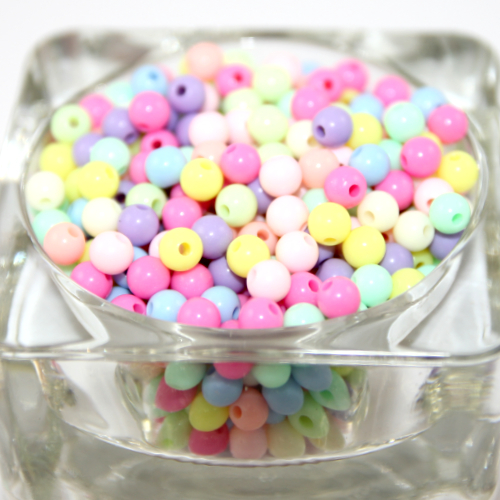 6mm Mixed Pastel Colours Round Opaque Bead 