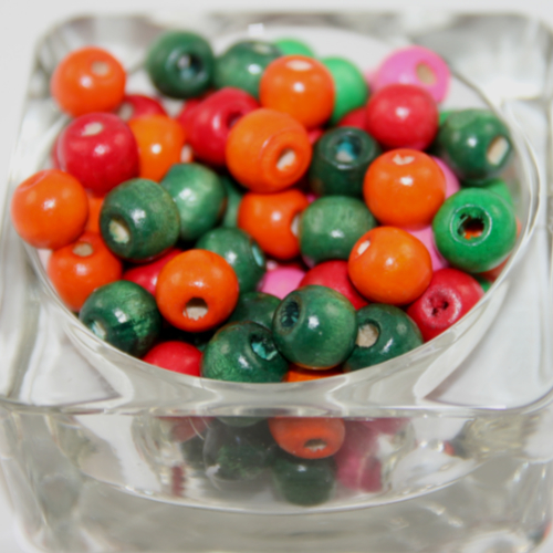 10mm Dyed Hinoki Wood Round Beads - Mixed Colours - 50 Piece Bag