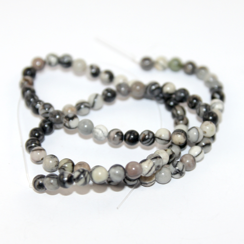 4mm Natural Black Silk Stone Round Beads - 38cm Strand