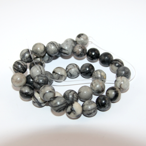 10mm Natural Black Silk Stone Round Beads - 38cm Strand