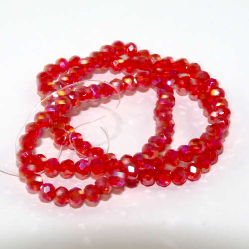 3mm x 4mm Transparent Glass Rondelle - 38cm Strand - Red AB