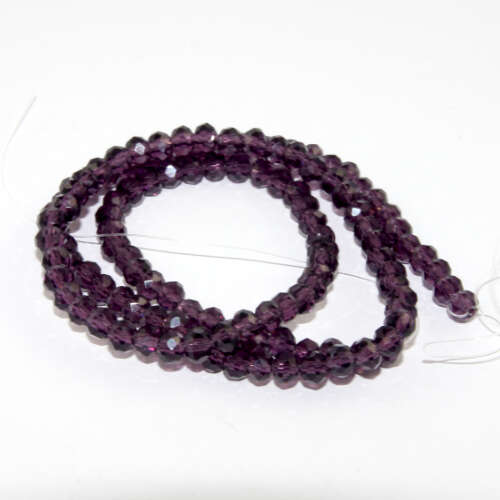 3mm x 4mm Transparent Glass Rondelle - 38cm Strand - Purple