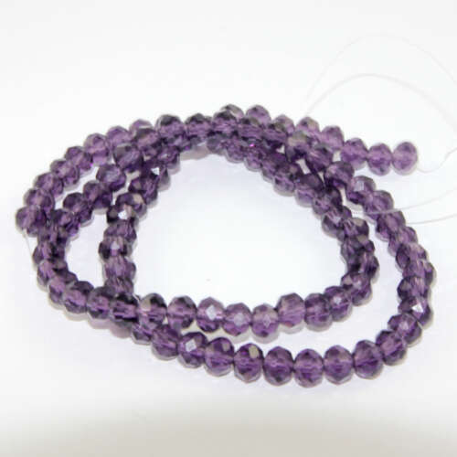 5mm x 6mm Transparent Glass Rondelle - 38cm Strand - Purple