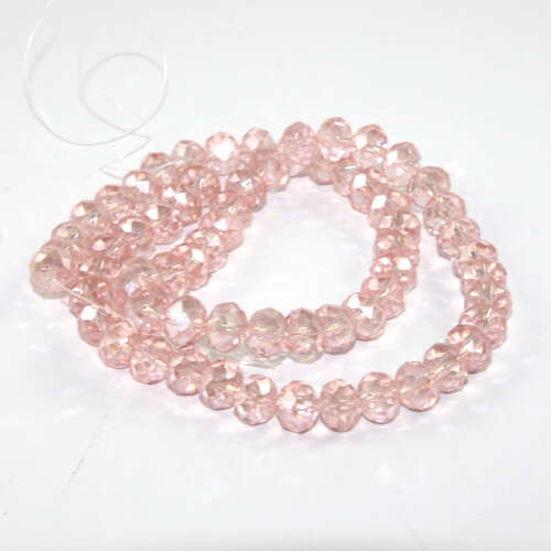 6mm x 8mm Transparent Glass Rondelle - 38cm Strand - Pink AB