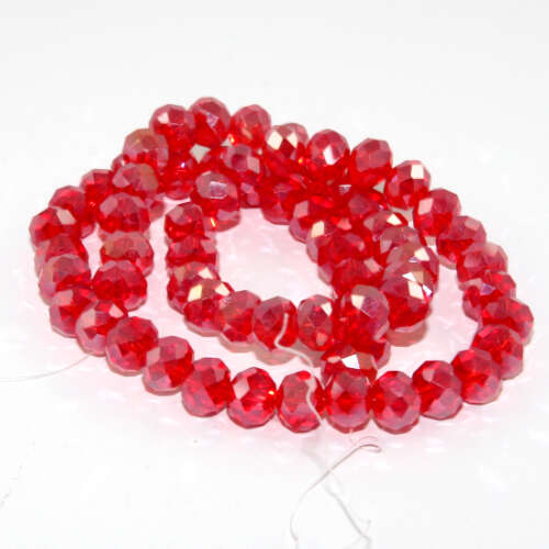 6mm x 8mm Transparent Glass Rondelle - 38cm Strand - Red AB