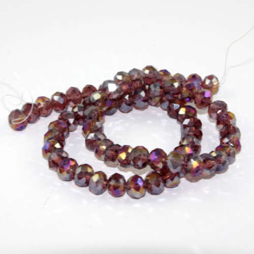 6mm x 8mm Transparent Glass Rondelle - 38cm Strand - Amethyst AB