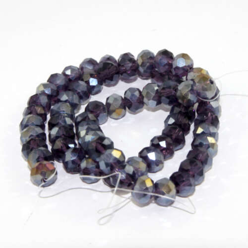 6mm x 8mm Transparent Glass Rondelle - 38cm Strand - Purple AB