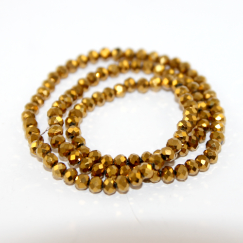 3mm x 4mm Glass Rondelle - 38cm Strand - Metallic Gold