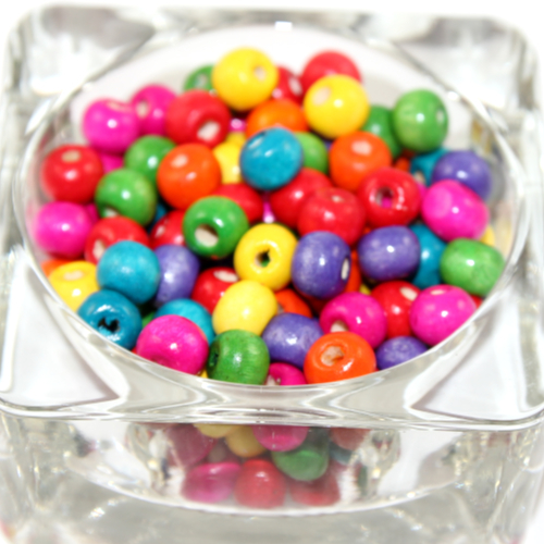 8mm Dyed Wooden Beads - 100 Piece Bag - Mixed Colours