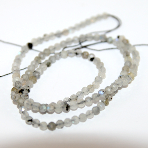 3mm Faceted Gray Labradorite Round Beads - 36cm Strand