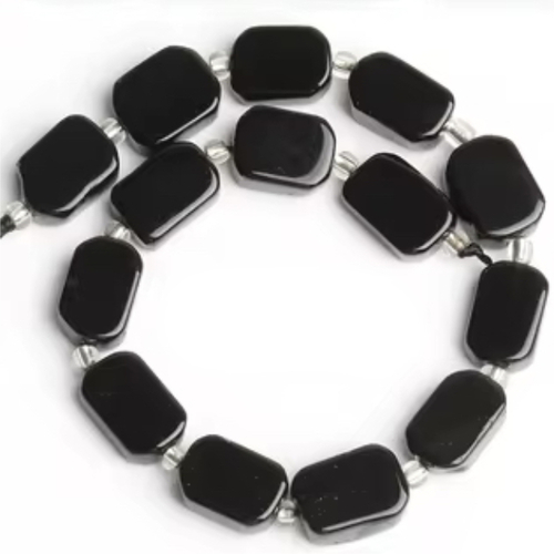 8mm x 12mm Black Obsidian Rectangle Beads - 19cm Strand