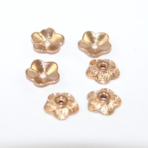 8mm Five Petal Scroll Bead Cap - Pale Gold - 10 Piece Bag