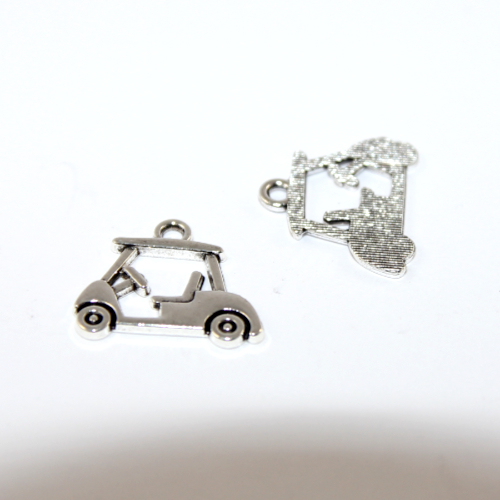 17mm x 20mm Golf Cart Charm - 2 Pieces - Platinum