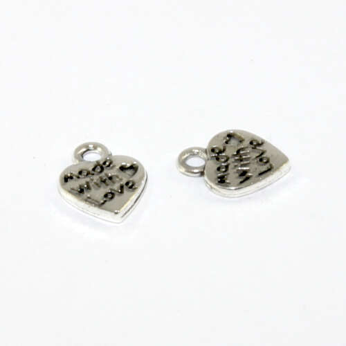 12mm x 10mm "Made with Love Heart" Charm - 2 Pieces - Platinum