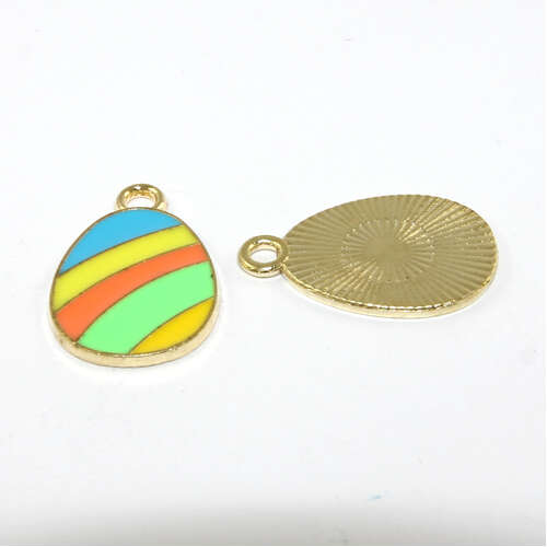 14mm x 22mm Pastel Stripe Easter Egg Charm - Pale Gold - 2 Pieces