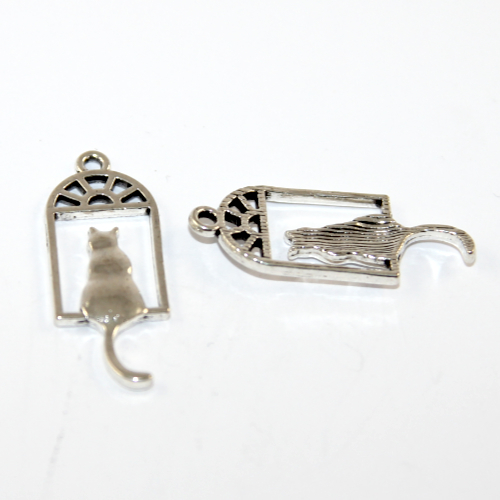 33mm x 13mm Cat Sitting in the Window Charm - 2 Pieces - Platinum