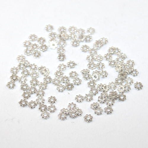 4mm Platinum Daisy Spacer Bead - Pack of 100