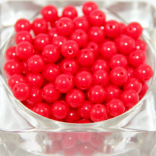 8mm Red Round Opaque Bead - 100 Piece Bag