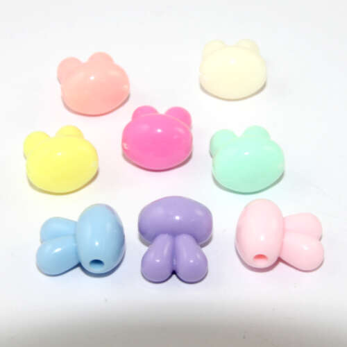 13mm x 15mm Mixed Colours Opaque Acrylic Bunny Bead - Pack of 10