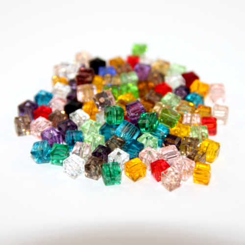 6mm Mixed Colour Crystal Cube - 20 Piece Bag