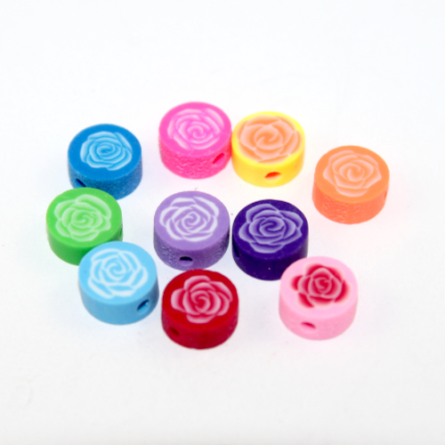 Mixed Colours Camellia Polymer Clay Coin Beads - Pack fof 25