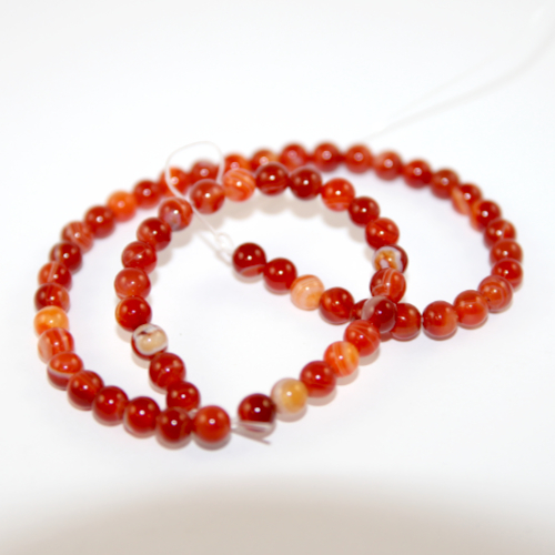 6mm Orange Striped Agate Round Beads - 38cm Strand