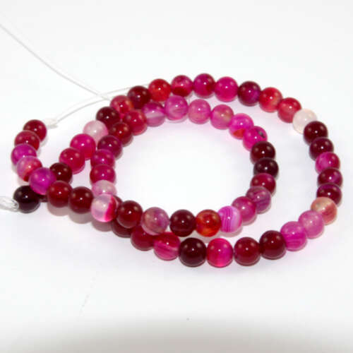 6mm Fuchsia Striped Agate Round Beads - 38cm Strand