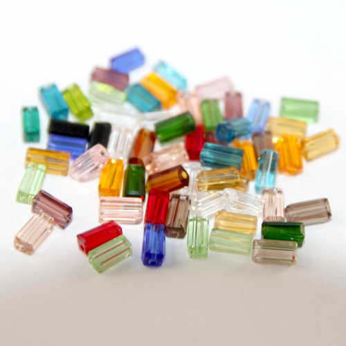 3mm x 6mm Mixed Transparent Faceted Tube Glass Beads - 40 Piece Bag