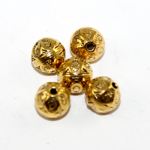 8mm Lotus Stamped Round Bead - Gold