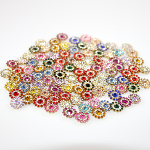 14mm Mixed Rhinestone Flower Button - 10 Pieces