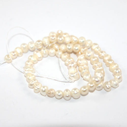 5mm - 6mm White Irreggular Onion Freshwater Pearls - 36cm Strand