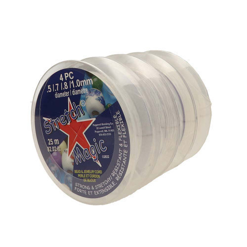 4 Pack - 0.5mm / 0.7mm / 0.8mm / 1mm Stretch Magic Cord - Clear 25m Spool  - SM-CLEAR-ASST-4PK