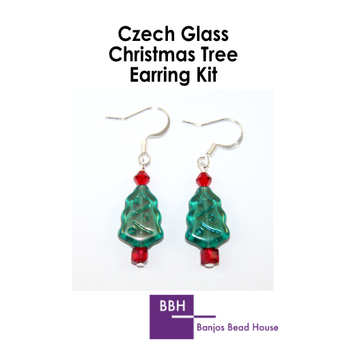 Earring Kit - Christmas Trees - Czech Glass - Emerald AB with Silver Findings