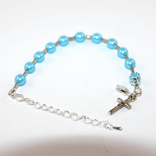 Baptism or Christening Bracelet - Pearls - Blue