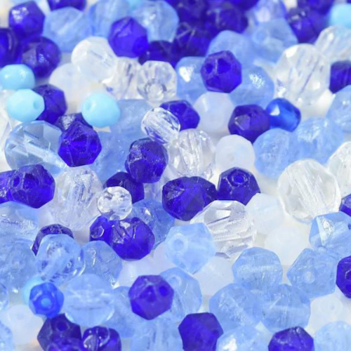 Czech Glass Bead Mixes Blue/Crystal