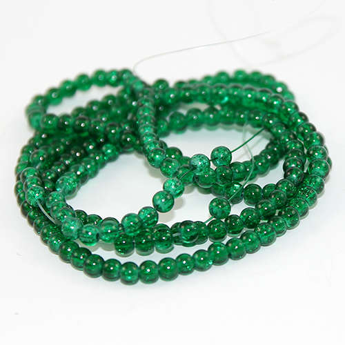 1 Strand - 4mm Crackle Glass Beads - 78cm Strand  - Dark Emerald