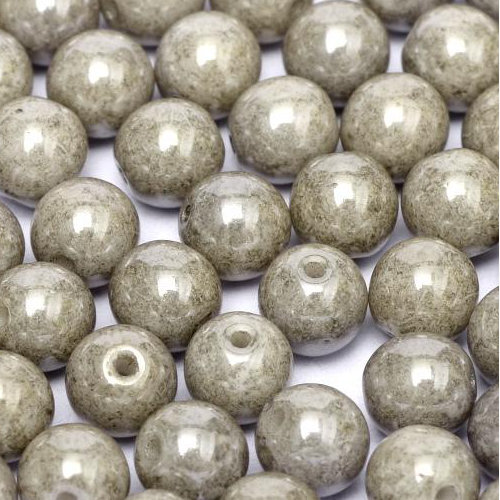 8mm Druk (Round) Bead - Chalk White Grey Luster - 03000-14449