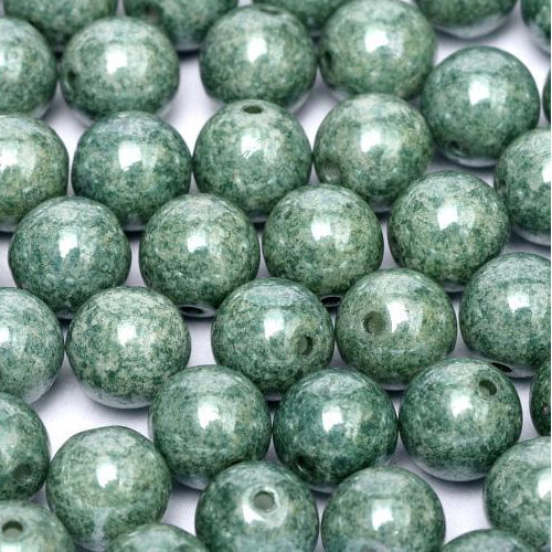 8mm Druk (Round) Bead - Chalk White Teal Luster - 03000-14459