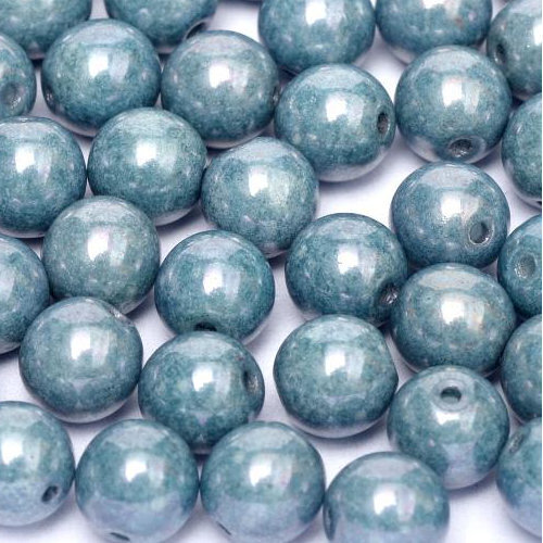 8mm Druk (Round) Bead - Chalk White Baby Blue Luster - 03000-14464