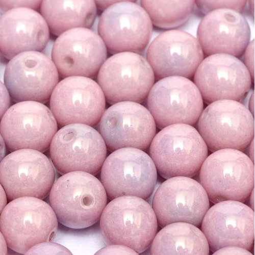 8mm Druk (Round) Bead - Chalk White Lila Luster - 03000-14494