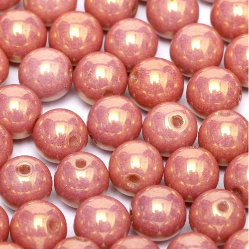 8mm Druk (Round) Bead - Chalk White Red Luster - 03000-14495