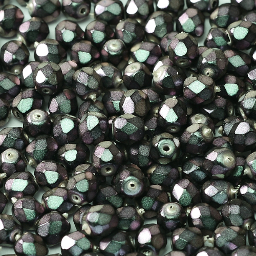 4mm Fire Polish Bead - Jet Polynesian - Jet Orchid Aqua - 23980-19024