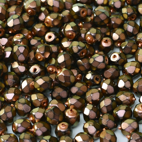 4mm Fire Polish Bead - Jet Polynesian - Jet Copper Rose - 23980-19054