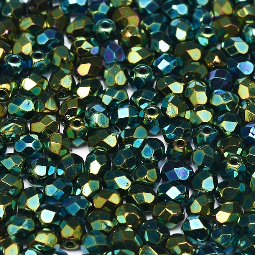 4mm Fire Polish Bead - Jet Green Iris - 23980-21455