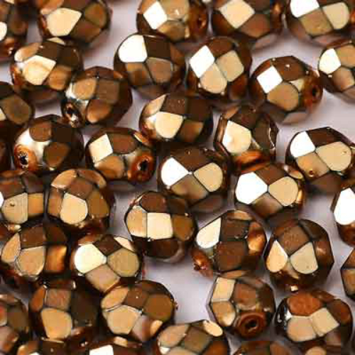 4mm Fire Polish Bead - Jet Heavy Metal Beige - 23980-34125