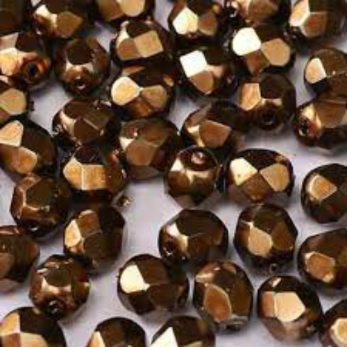 4mm Fire Polish Bead - Jet Heavy Metal Light Bronze - 23980-34419