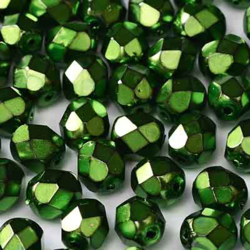 4mm Fire Polish Bead - Jet Heavy Metal Green - 23980-34444