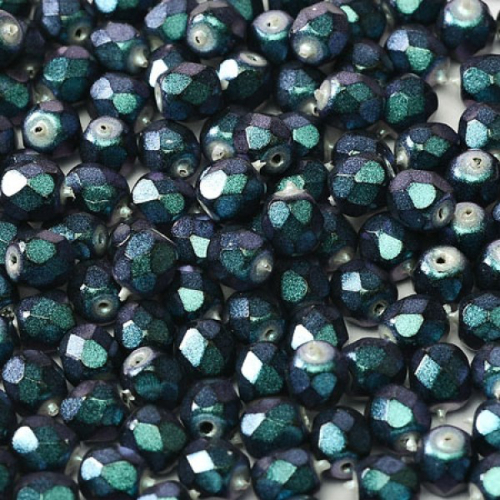 4mm Fire Polish Bead - Jet Heavy Metal Turquoise - 23980-34446