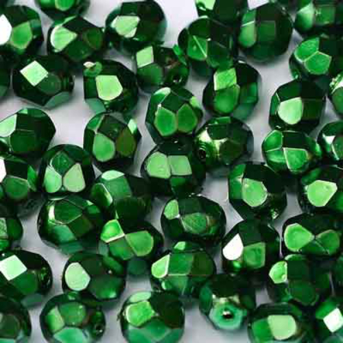 4mm Fire Polish Bead - Jet Heavy Metal Emerald - 23980-34517